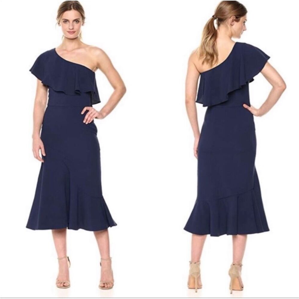 Dress the Population Dress Women’s XL Raquel one shoulder ruffle mermaid Midi